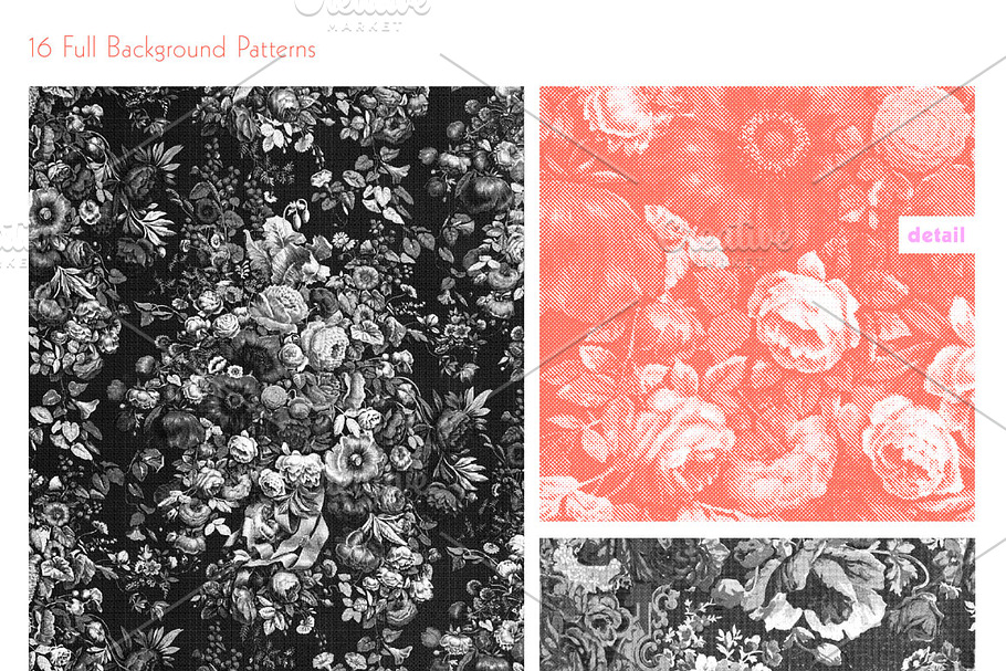 Halftone Vintage Floral Texture Pack in Textures - product preview 8