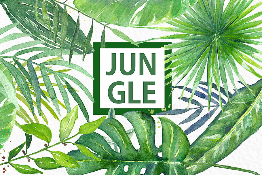 Tropical leaves branches watercolor in Illustrations - product preview 8