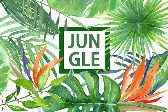Tropical leaves branches watercolor in Illustrations - product preview 1
