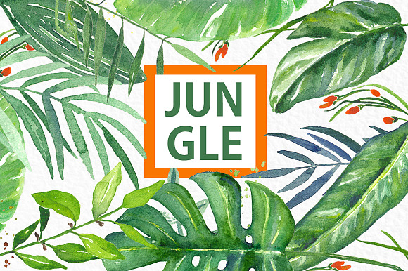 Tropical leaves branches watercolor in Illustrations - product preview 2