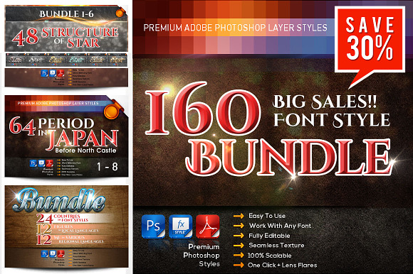 Big SALES!! 160 font styles Bundle in Photoshop Layer Styles - product preview 9