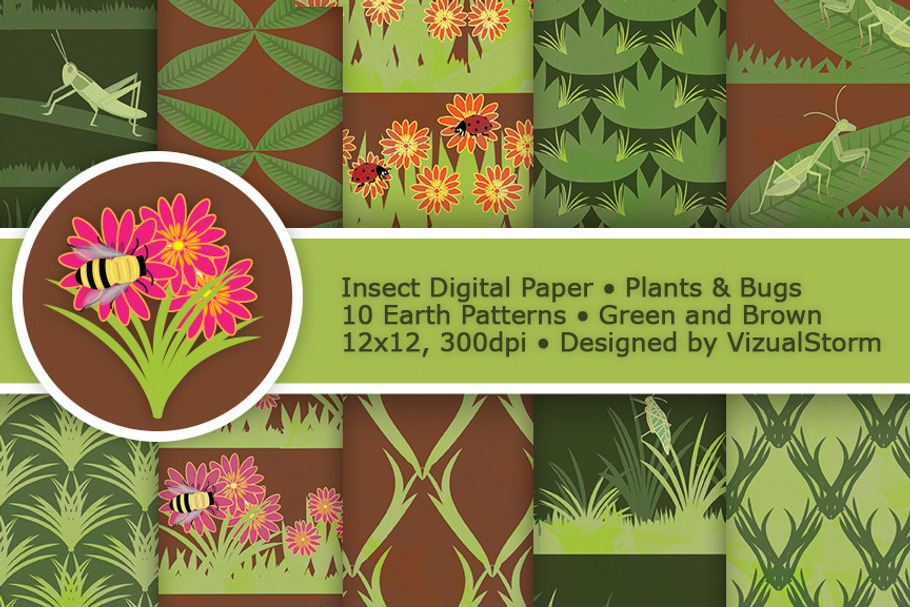 Green and Brown Insect Digital Paper