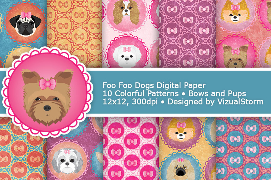 Toy Dog Digital Papers, Foo Foo Pups in Patterns - product preview 8