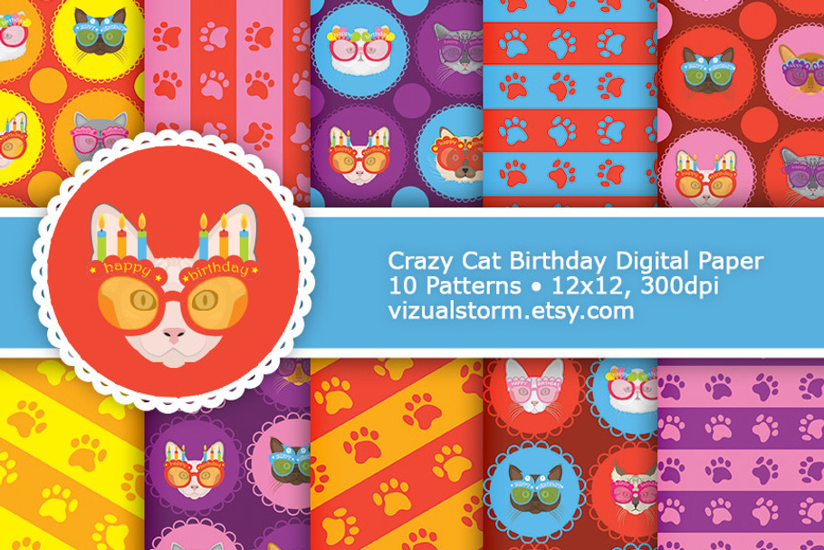 Birthday Cat Digital Paper in Patterns - product preview 8