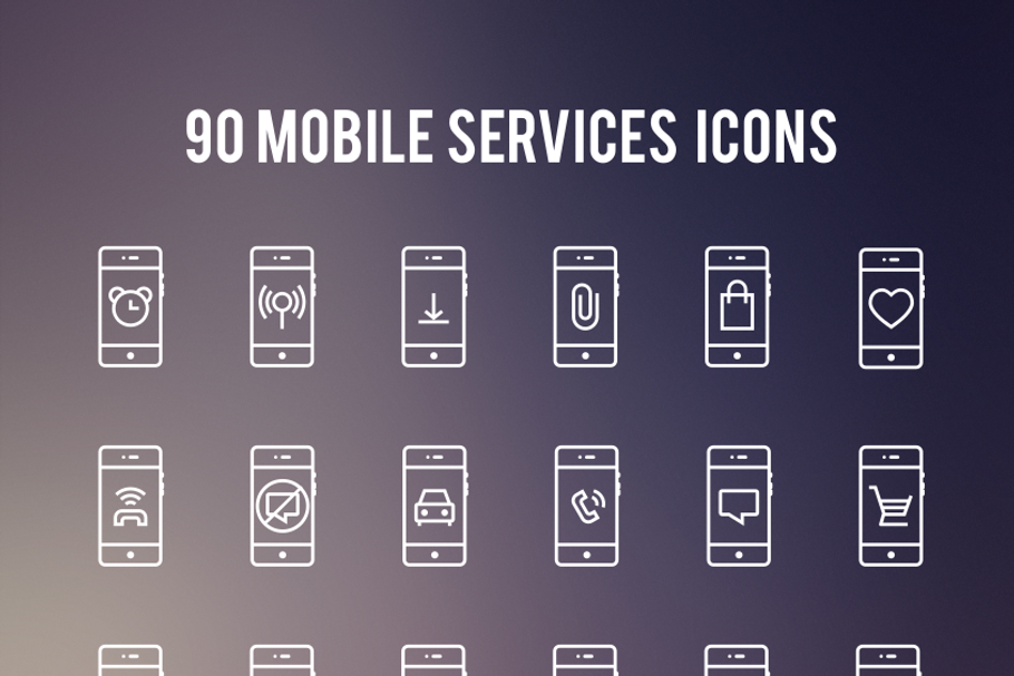 90 Mobile services Line iconset