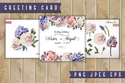 Flowers and greeting card with rose