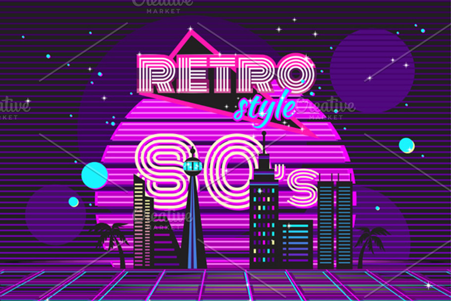 Retro Style 80s Disco Design Neon in Illustrations - product preview 8