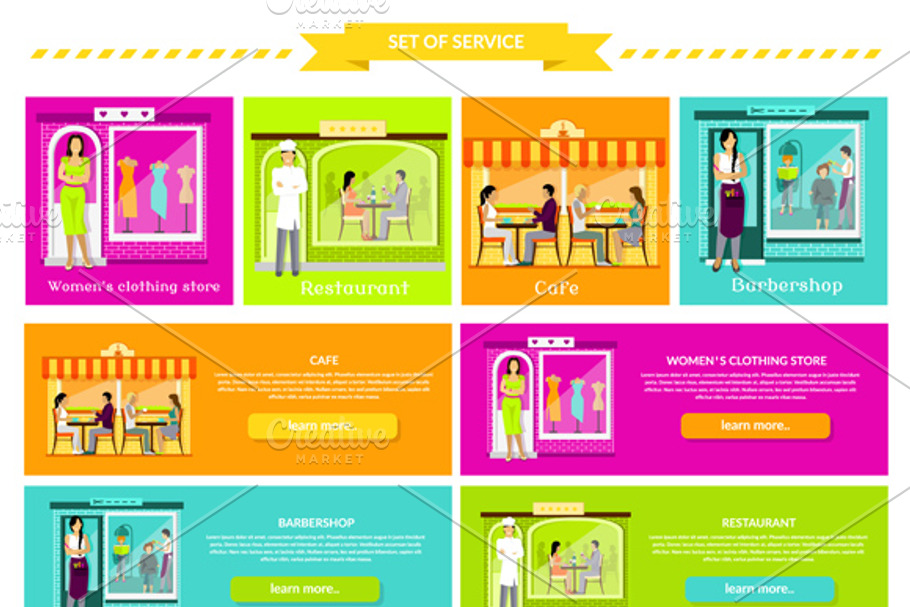 Set Cafe Restaurant Shop Hairdresser in Illustrations - product preview 8