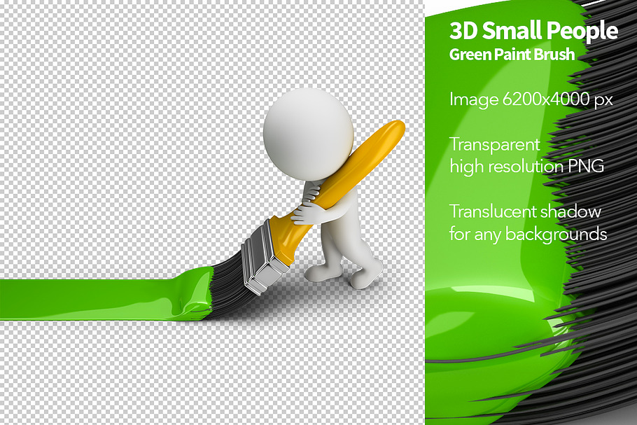 3D Small People - Green Paint Brush in Illustrations - product preview 8