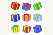 Gift boxes with bows and ribbons.