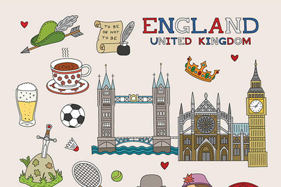 UK travel doodle art in Objects - product preview 8