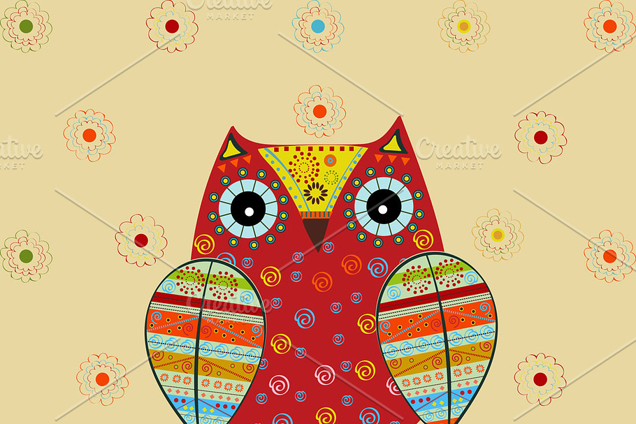Cute owl with ethnic ornament in Illustrations - product preview 8