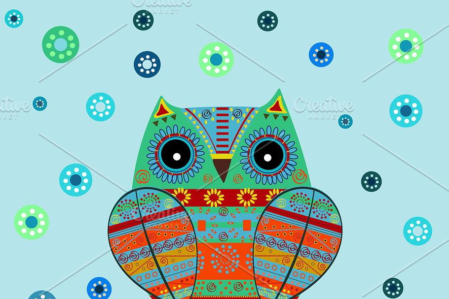 Cute owl with ethnic ornament