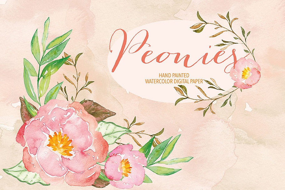 Watercolor peonies in Illustrations - product preview 8