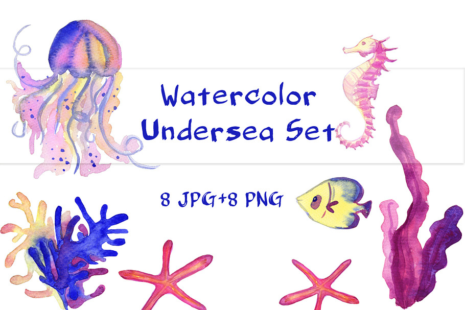 Watercolor Undersea Set in Illustrations - product preview 8