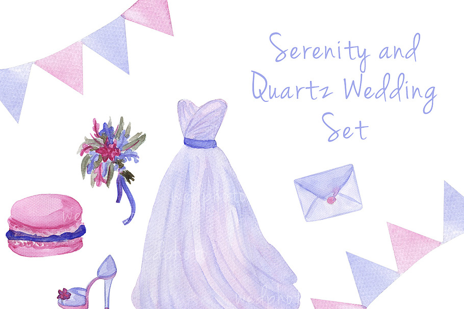 Serenity wedding watercolor set in Illustrations - product preview 8