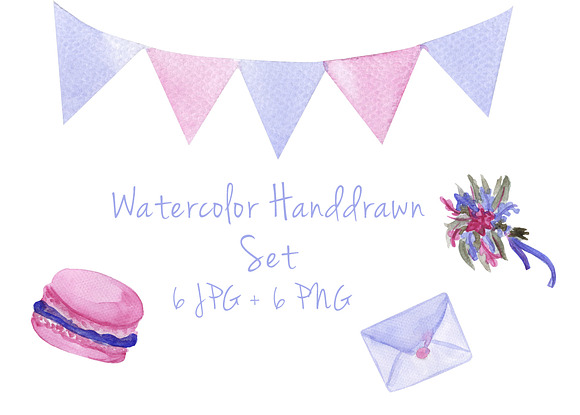 Serenity wedding watercolor set in Illustrations - product preview 1