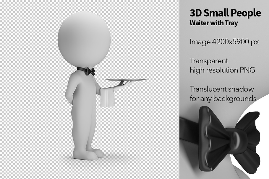 3D Small People - Waiter with Tray in Illustrations - product preview 8