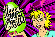 closeup girl bunny easter lettering