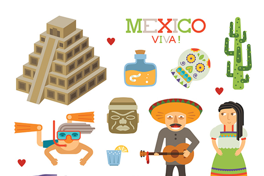 Mexico tourism flat style in Objects - product preview 8