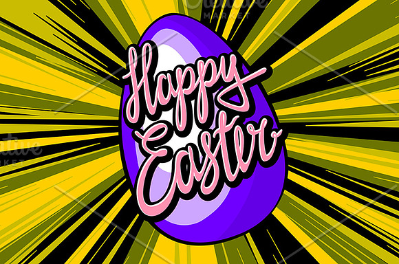 happy easter lettering. rays vector in Graphics - product preview 2