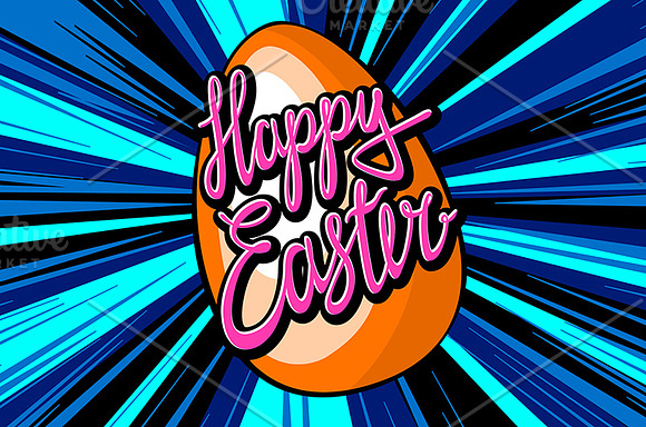 happy easter lettering. rays vector in Graphics - product preview 4