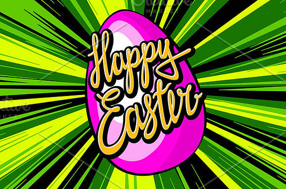 happy easter lettering. rays vector in Graphics - product preview 5