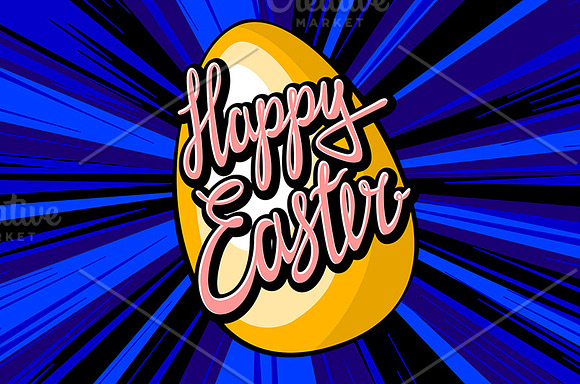 happy easter lettering. rays vector in Graphics - product preview 7