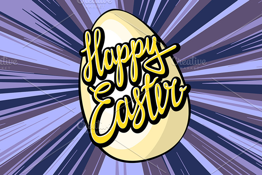 Happy easter lettering rays retro  in Graphics - product preview 8