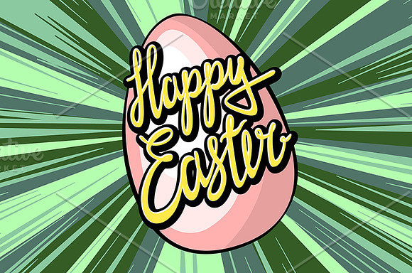 Happy easter lettering rays retro  in Graphics - product preview 2