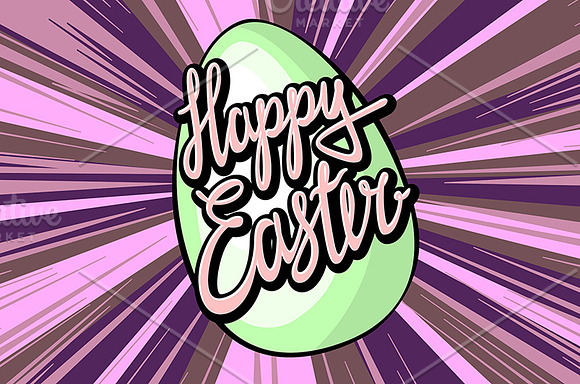 Happy easter lettering rays retro  in Graphics - product preview 3