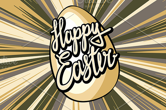 Happy easter lettering rays retro  in Graphics - product preview 4