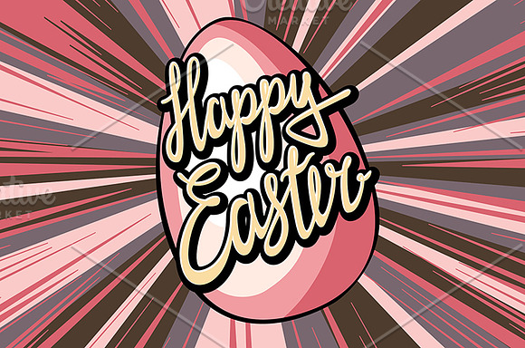 Happy easter lettering rays retro  in Graphics - product preview 5