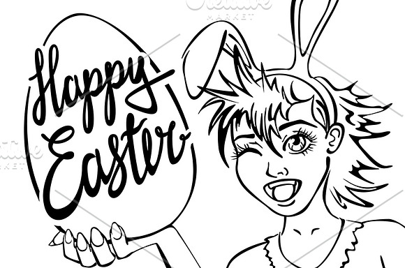 closeup girl bunny easter lettering in Graphics - product preview 3