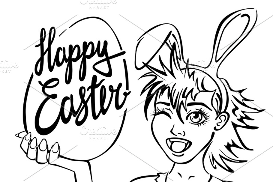 closeup girl bunny easter lettering in Graphics - product preview 8