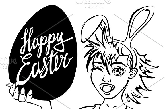 closeup girl bunny easter lettering in Graphics - product preview 1