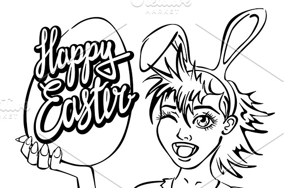 closeup girl bunny easter lettering in Graphics - product preview 2