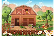 Farm, rural view, countryside vector