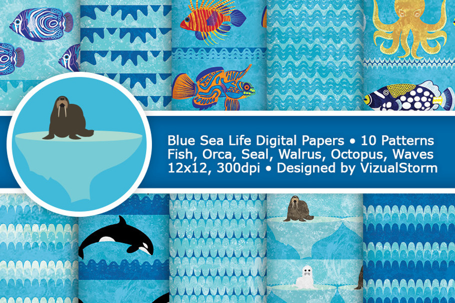 Blue Sea Life Digital Paper