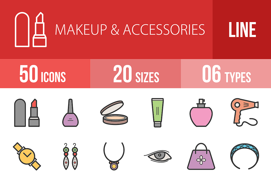 50 Makeup Line Filled Icons in Graphics - product preview 8