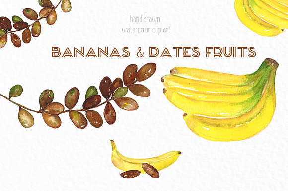Banana & dates tropical watercolor in Illustrations - product preview 2