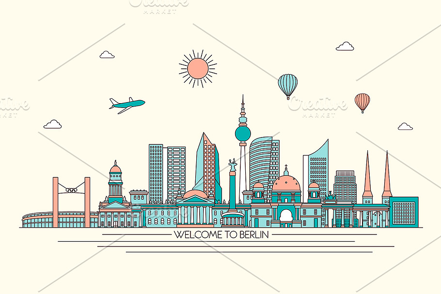 Berlin line art skyline in Illustrations - product preview 8