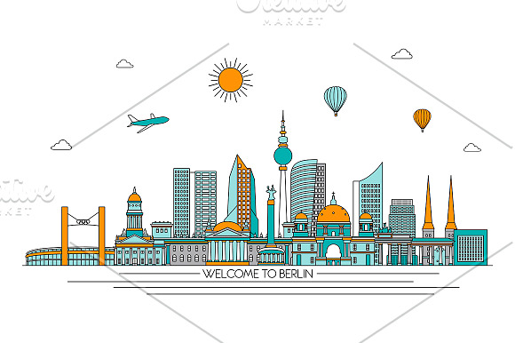 Berlin line art skyline in Illustrations - product preview 1