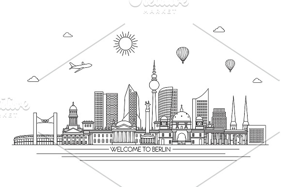Berlin line art skyline in Illustrations - product preview 2