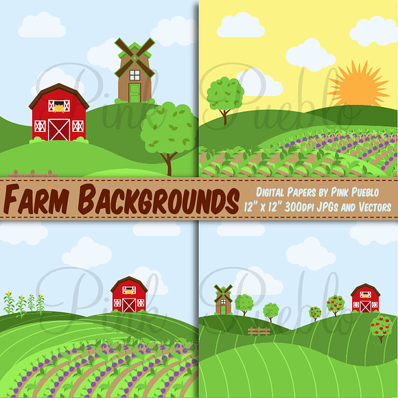 Farm Digital Paper or Backgrounds in Illustrations - product preview 1
