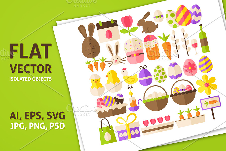 Happy Easter Flat Isolated Objects in Illustrations - product preview 8