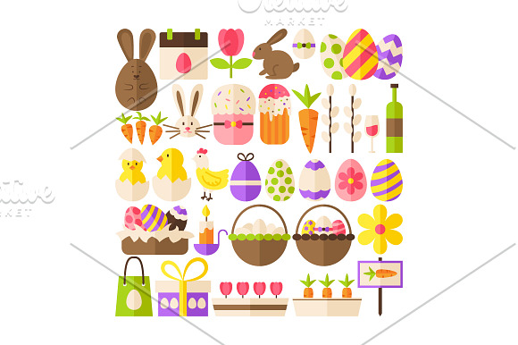 Happy Easter Flat Isolated Objects in Illustrations - product preview 1