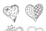 sketch, hearts, set, vector