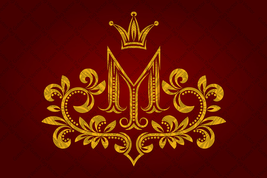 Patterned golden letter M monogram
