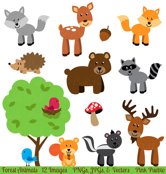 Forest Animals Vectors and Clipart in Illustrations - product preview 1